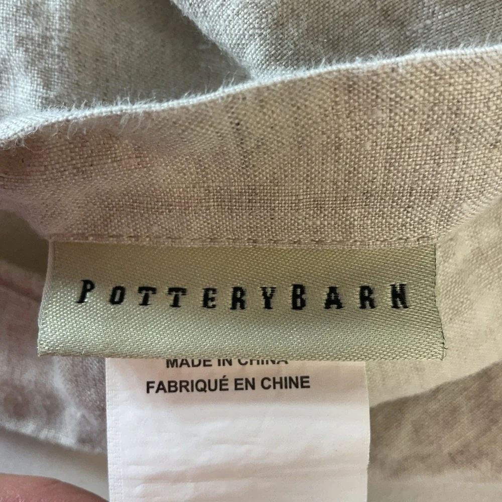Pottery Barn Belgian Flax Linen Fringe Ruffle‎ Euro Pillow Sham tan EUC